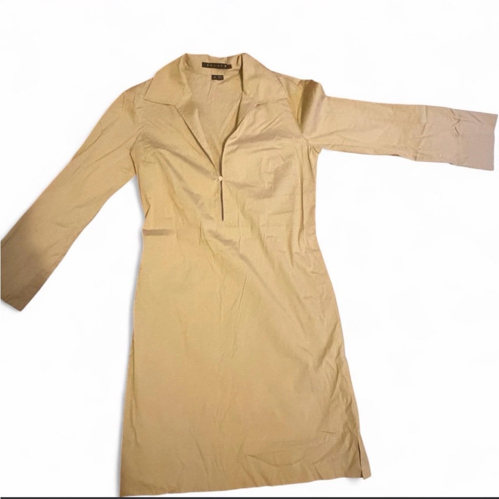 Theory Beige Long-Sleeve Collared Dress